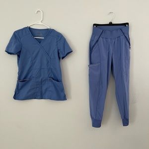 Cherokee Light Blue Scrubs, Bottoms are Infinity brand, Top is Revolution Brand